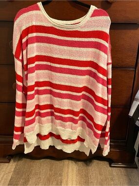 2x oversized boxy sweater knit top Haptics. Pink white red striped worn once $58